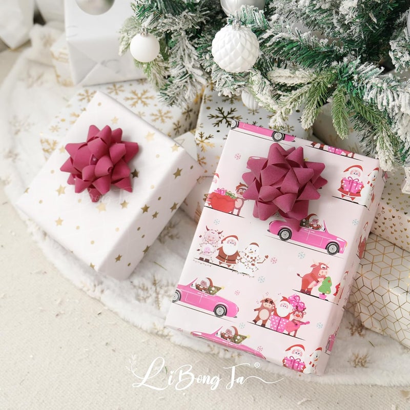 LiBongTa 4.5 Inch Hot Pink Velvet Ribbon Gift Bow, Premade Valentines Bows for Gift Wrapping Self Adhesive, Pink Bow Party Decorations, Wrapping Bows for Presents, Holiday, Wedding, Birthday-12 Counts - Image 4